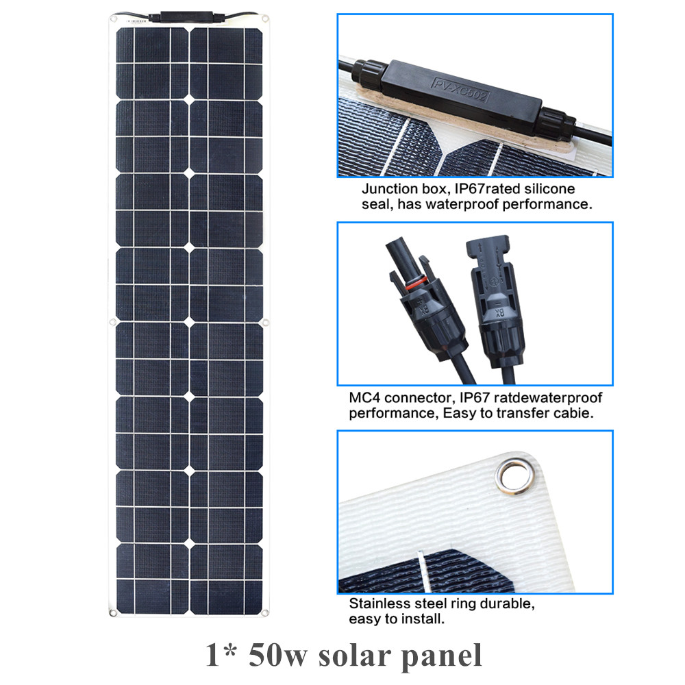 50W 16V Monocrystalline Flexible Solar Panel Battery Charger
