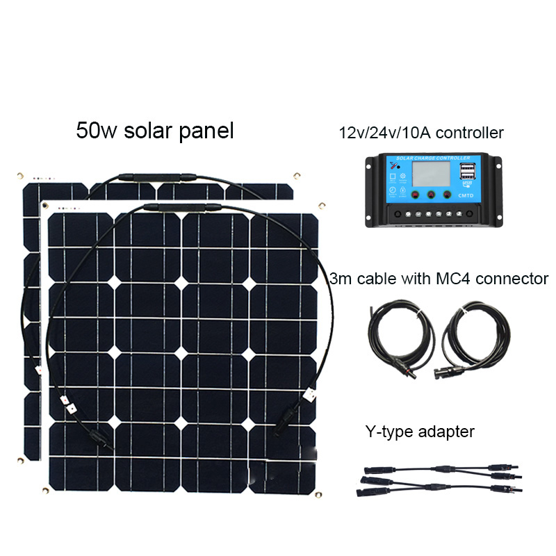 100W Solar System Monocrystalline Solar Panel Y-type Cable Adapter MC4 connector DIY kit