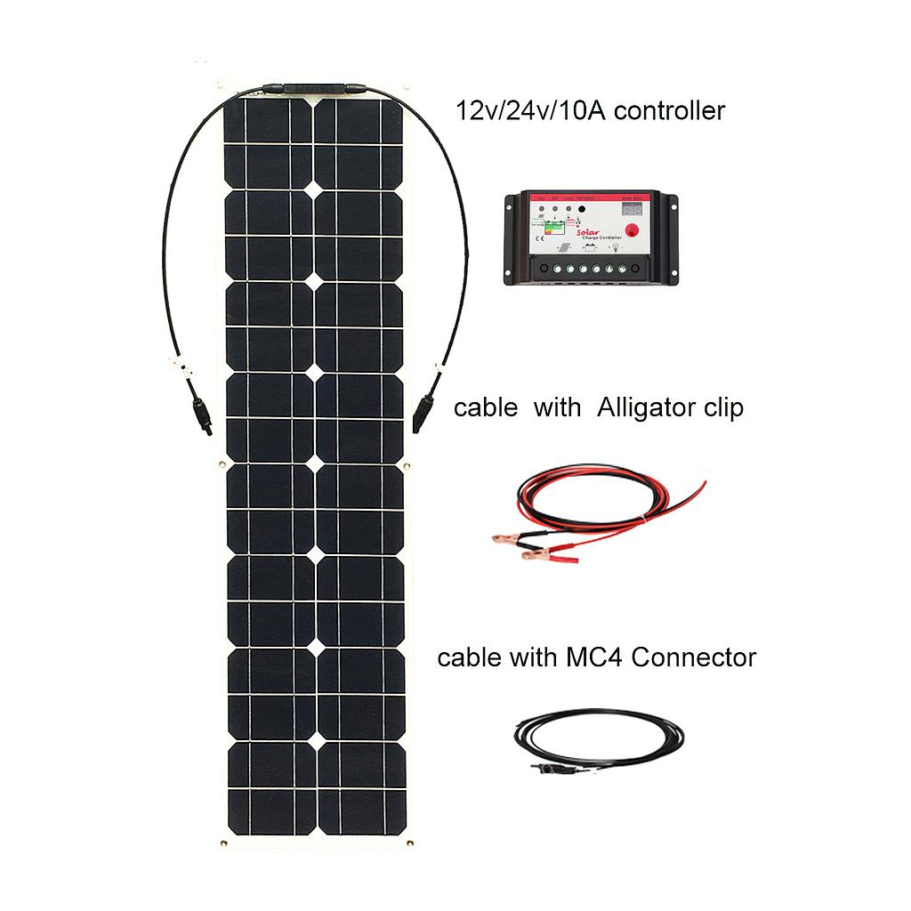 50W Solar System Monocrystalline Solar Panel 10A Controller MC4 Cable Connector